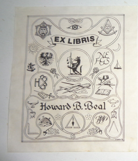 Howard B. Beal - Ex Libris Bookplate - Signed H. Beal '77 in plate