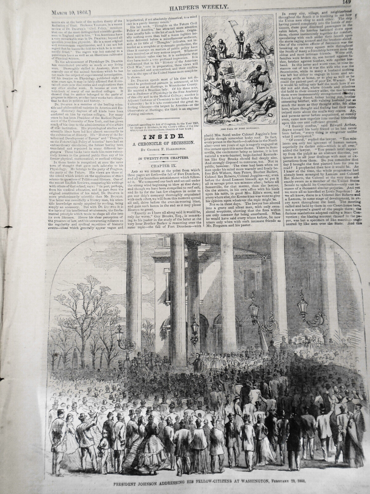 Harper's Weekly March 10, 1866 -  Fireworks for Washington's birthday; Oil fires