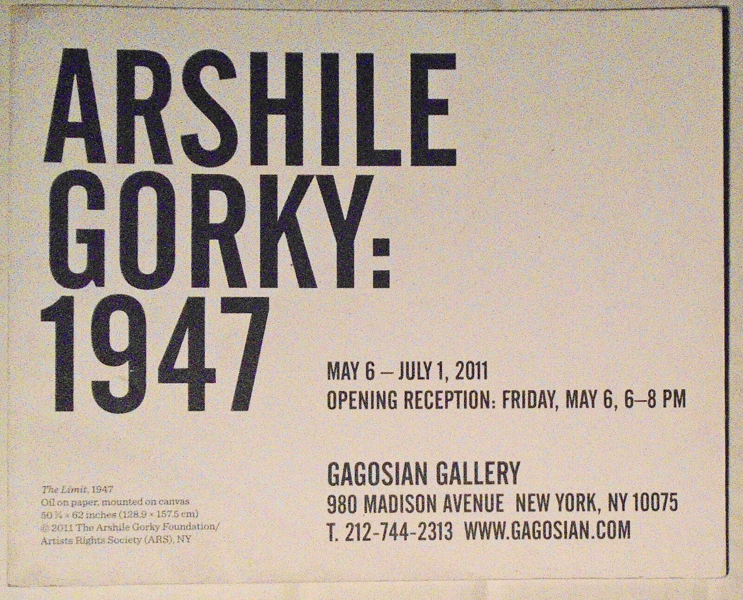 Arshile Gorky - Opening Reception Invitation Card - Gagosian Gallery, NYC  2011
