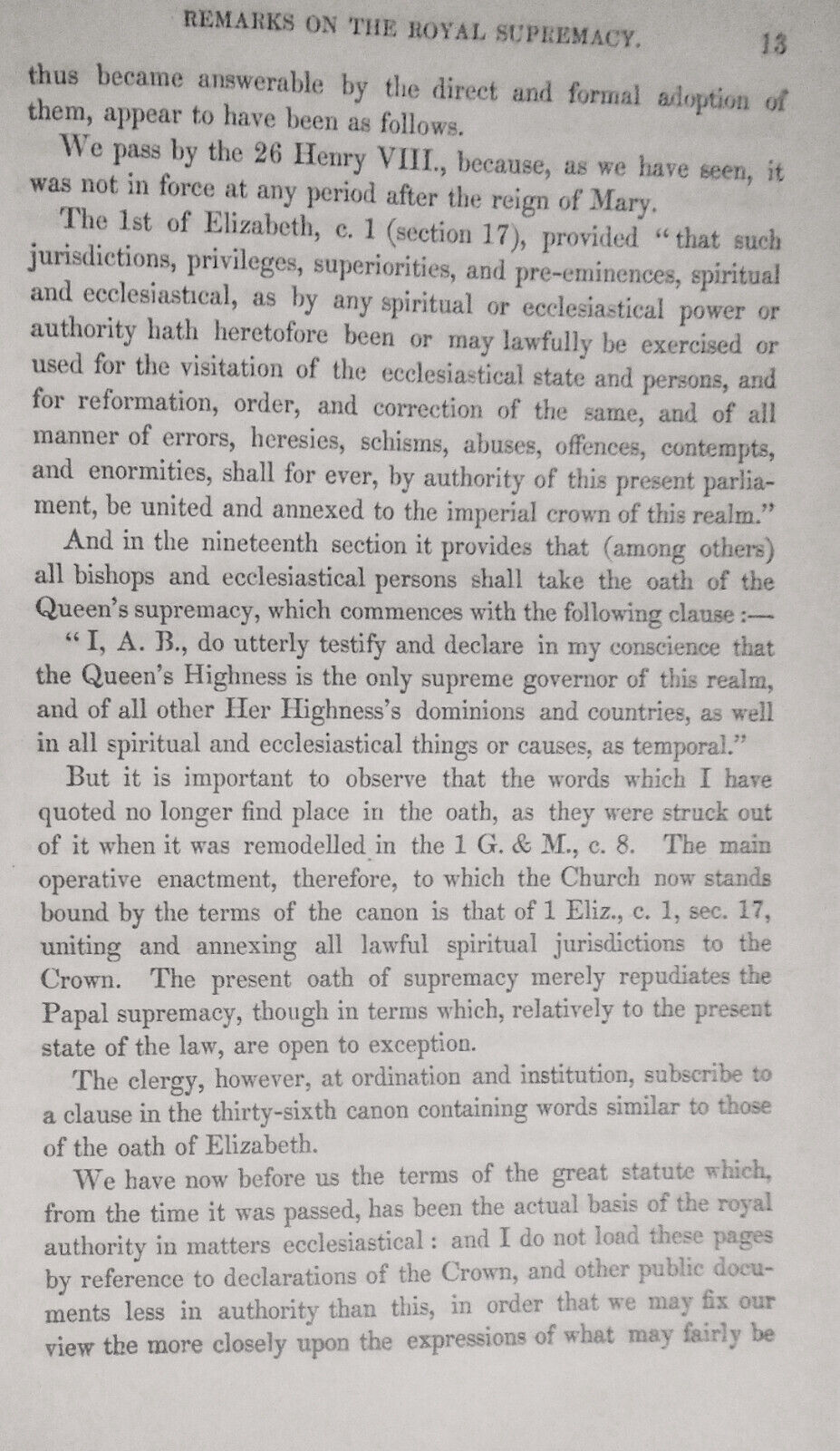 1850 Gladstone: Remarks on Royal Supremacy as It is Defined By Reason, History..