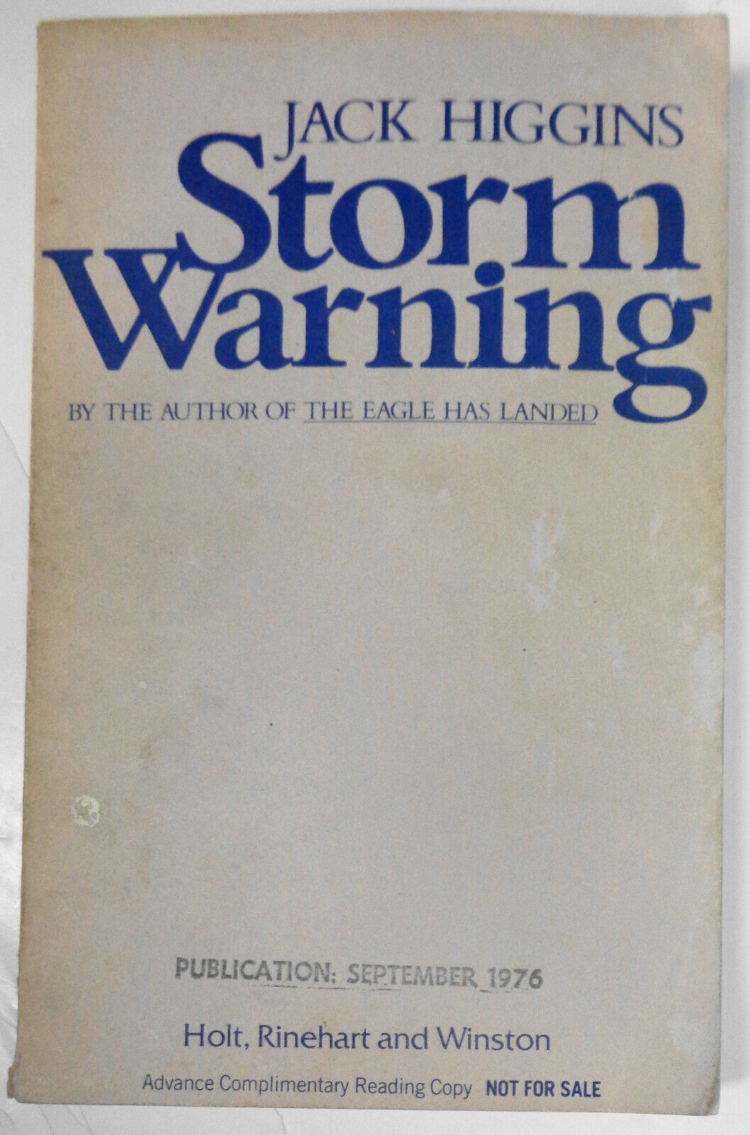 Jack Higgins - Storm Warning - Advance Reading Copy 1976 First Edition