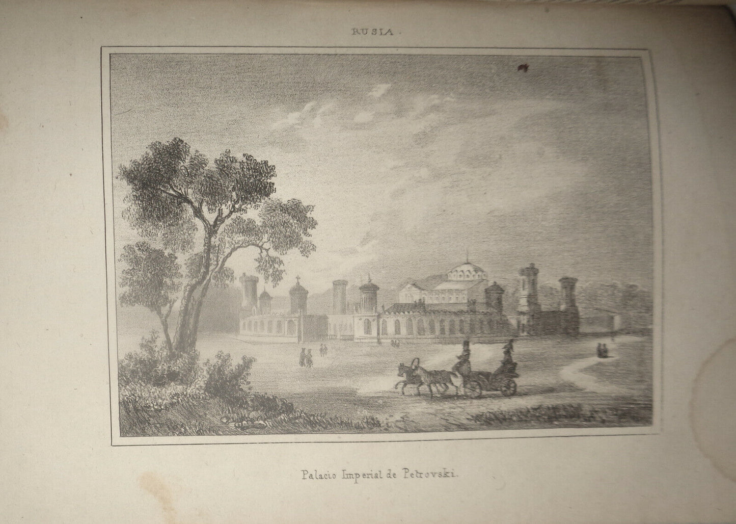 1840 Rusia - Palacio Imperial de Petrovski - engraving. El universo pintoresco