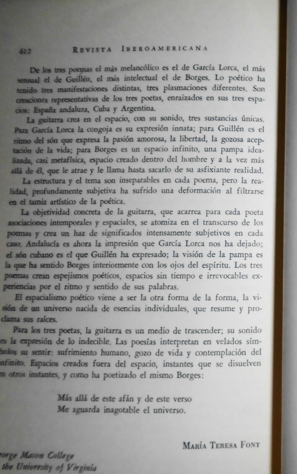 Tres Manifestaciones De Espacialismo Poetico: Lorca, Guillen, Borges -Maria Font