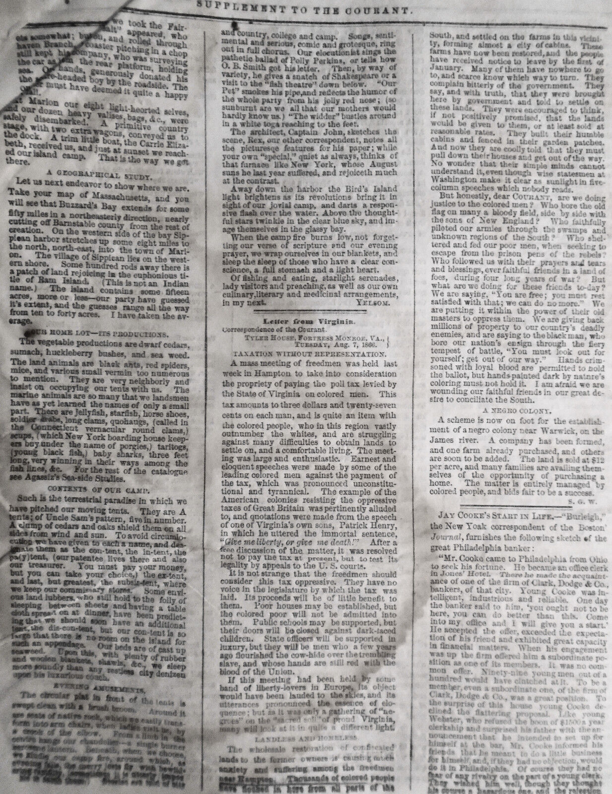 [Slavery] Supplement To The Connecticut Courant, August 25, 1866