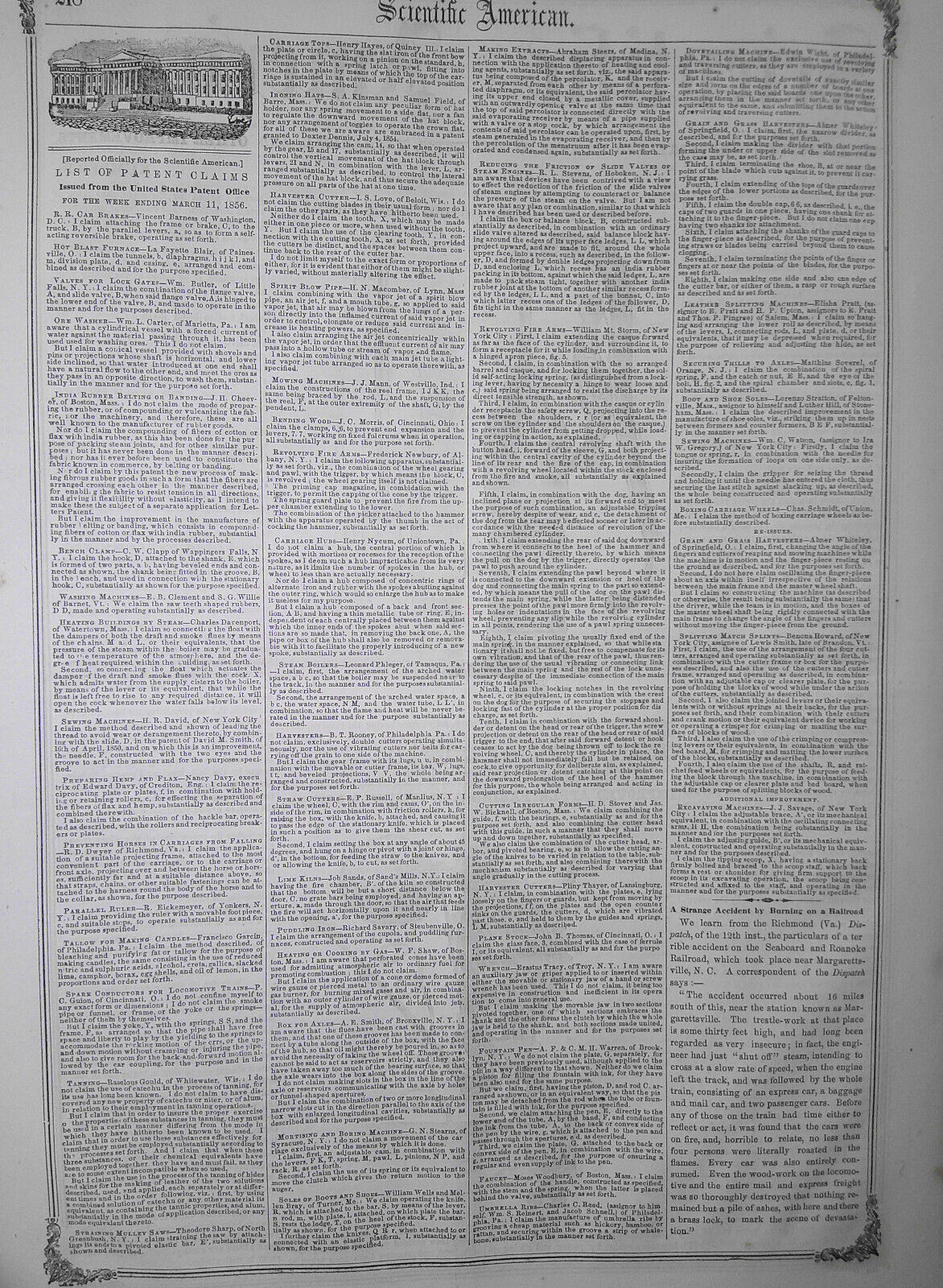 Scientific American, March 22, 1856. Measuring falling water; smoking cigars etc