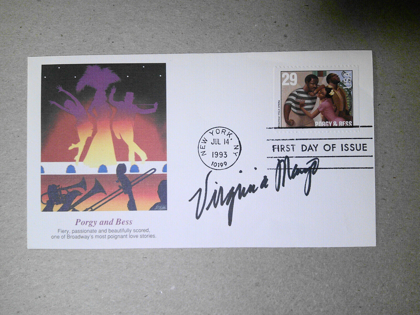 Virginia Mayo SIGNED Porgy and Bess First Day Issue cover 1993