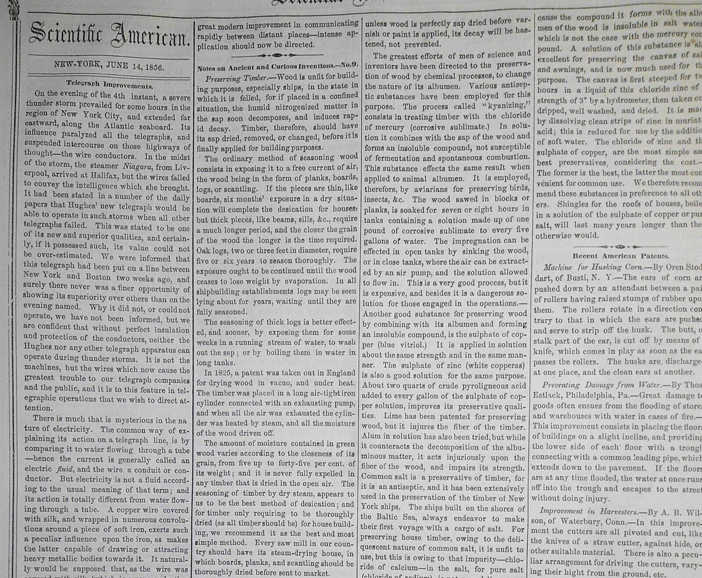 Scientific American, June 14, 1856. Foucault - Motion and Heat; Ballooning, etc