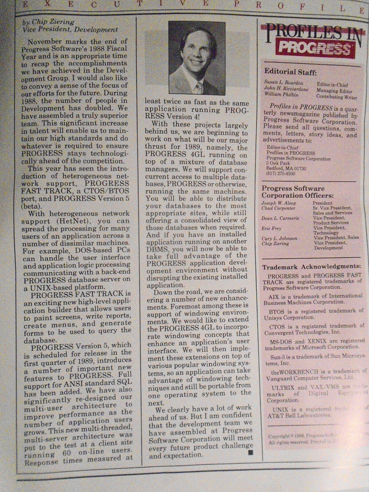 Profiles in Progress, November 1988. Quarterly Newsmagazine of Progress Software
