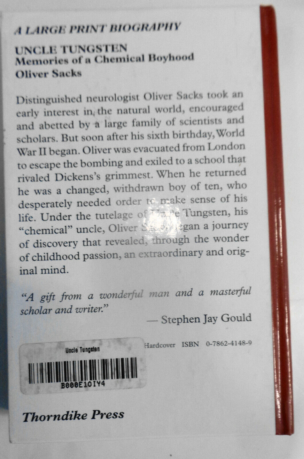 Uncle Tungsten: Memories of a Chemical Boyhood [LARGE PRINT] by Oliver Sacks. HC