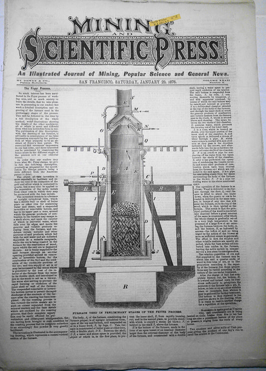 Mining and Scientific Press January 29, 1876. The Fryer Process; California Mine
