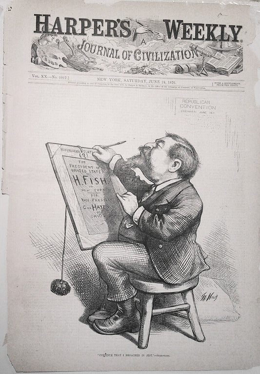 "Continue That I Broached In Jest" by Thomas Nast. Harper's Weekly June 24, 1876