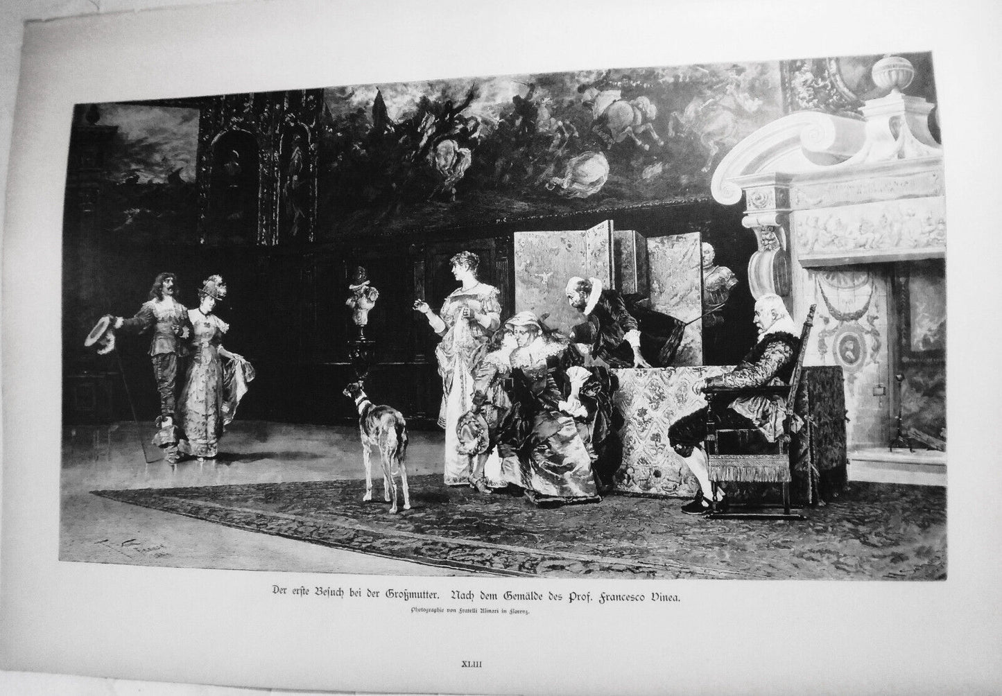 Der erste Besuch bei der Großmutter, by Prof. Francesco Vinea  --  1884 Original