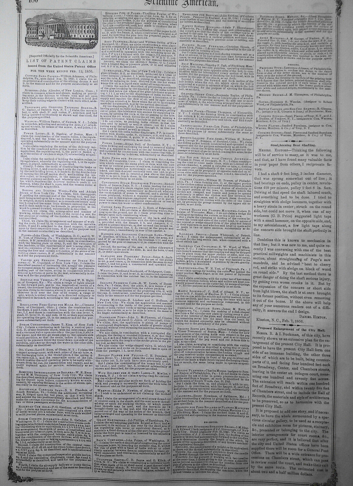 Scientific American, February 23, 1856. Original complete issue.