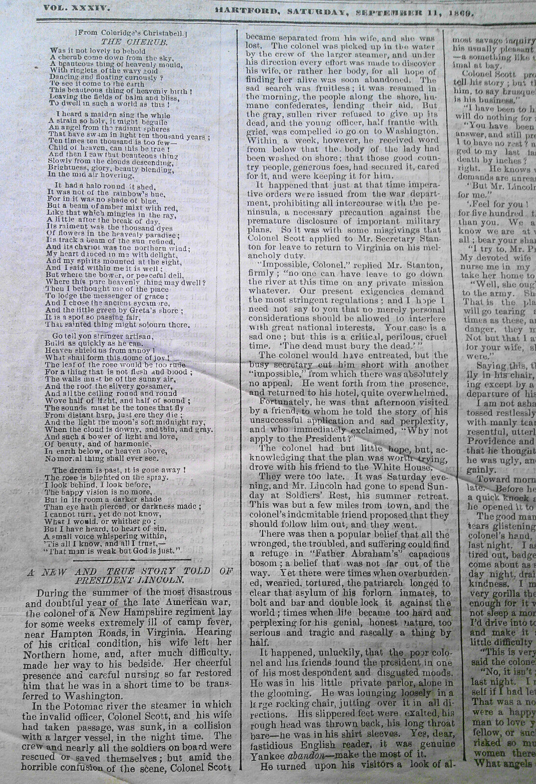 New Lincoln story; Negro on Chinese - Supplement To the Courant, Sept. 11, 1869