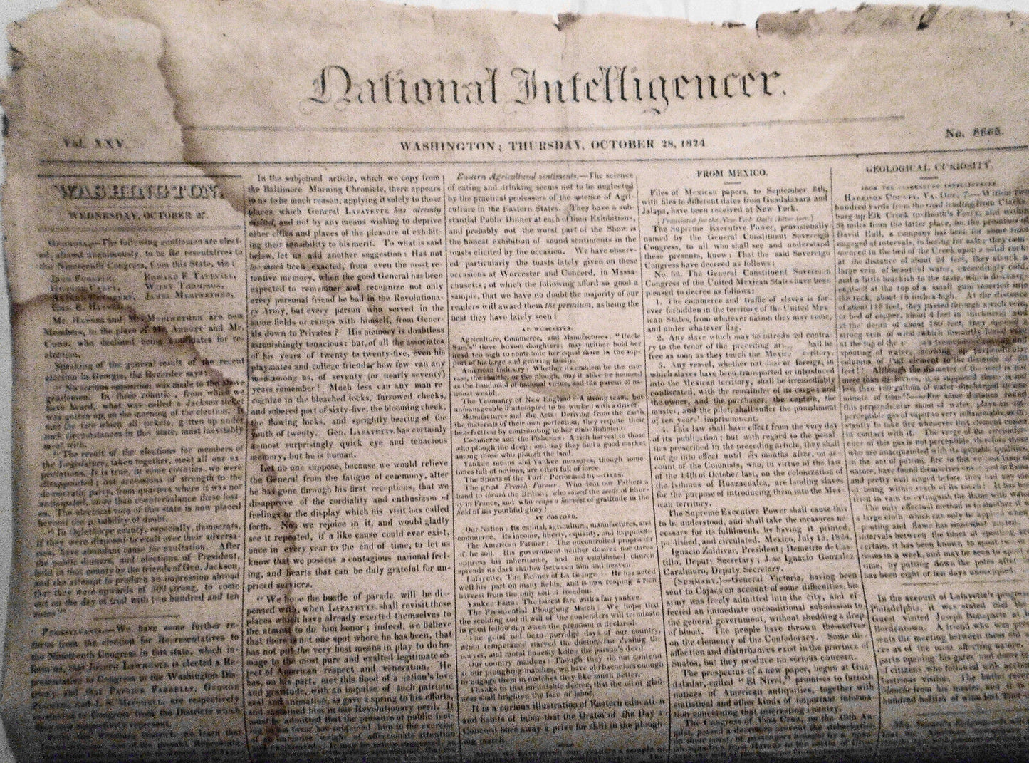 National Intelligencer October 28, 1824. $100 reward for Negro TOM runaway slave