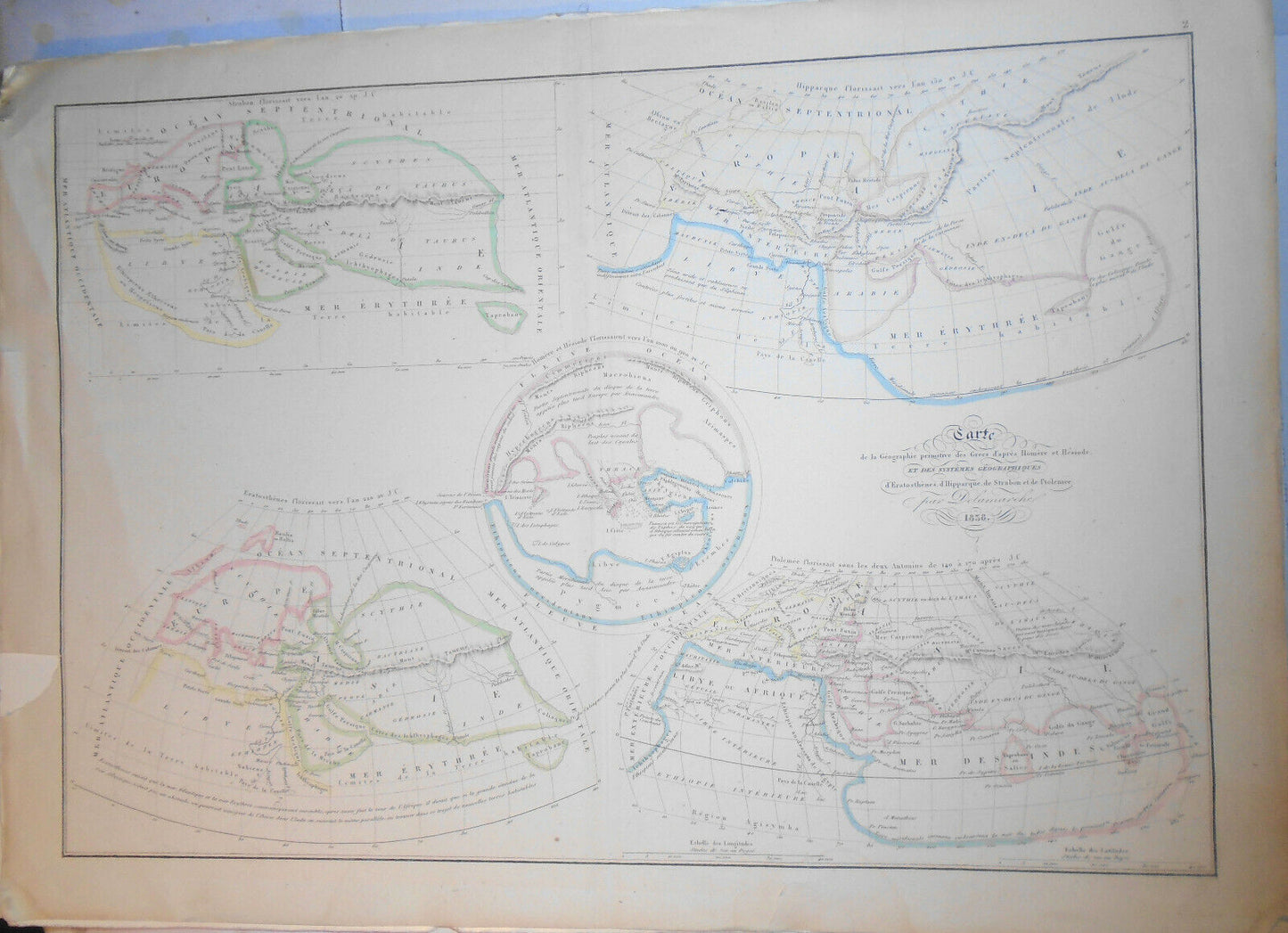 1858 - Carte de la geographie primitive des Grecs d'apres - by Delamarche.