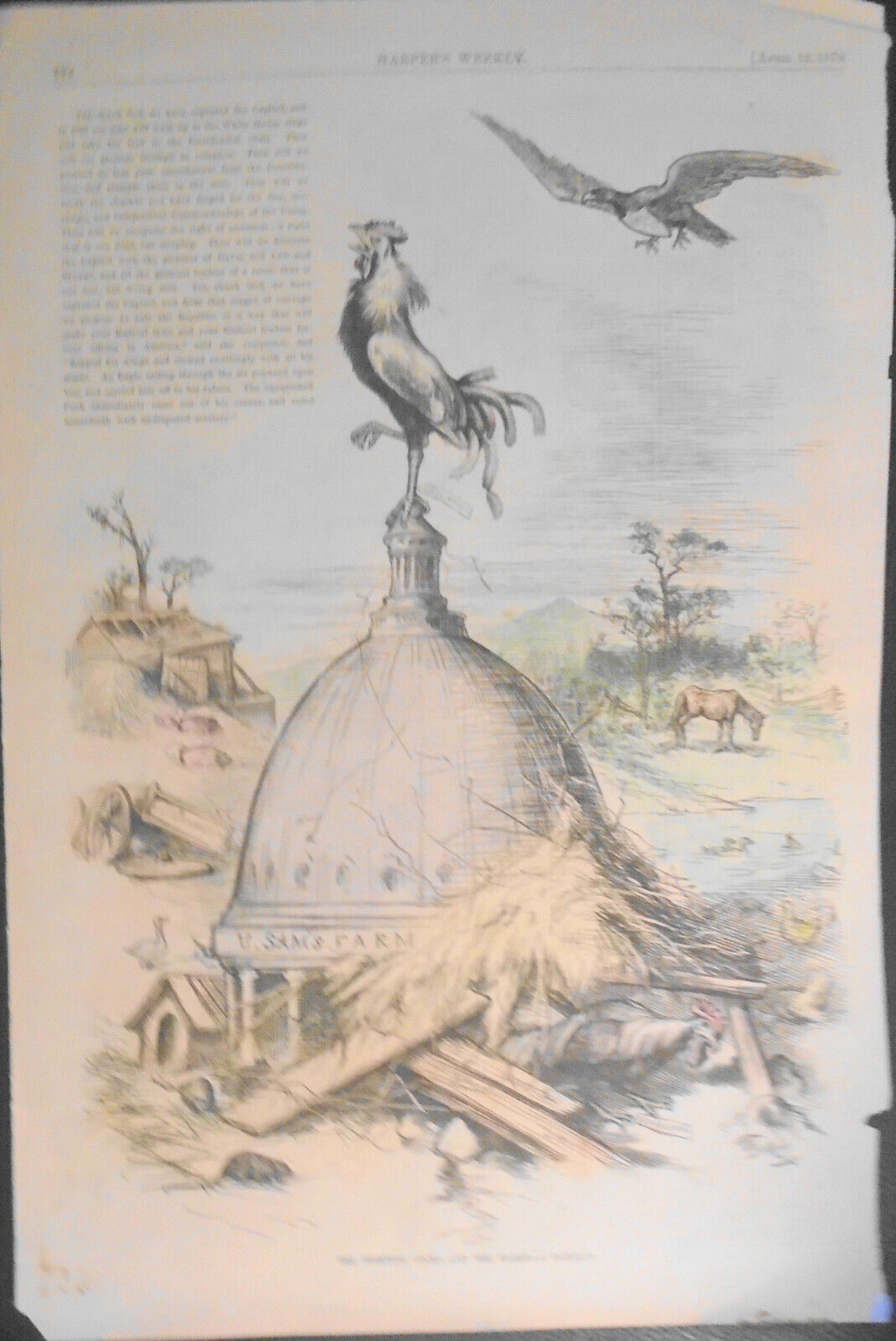 The Fighting Cocks & the Eagle, by Th. Nast - Harper's Weekly 1879. Hand-colored