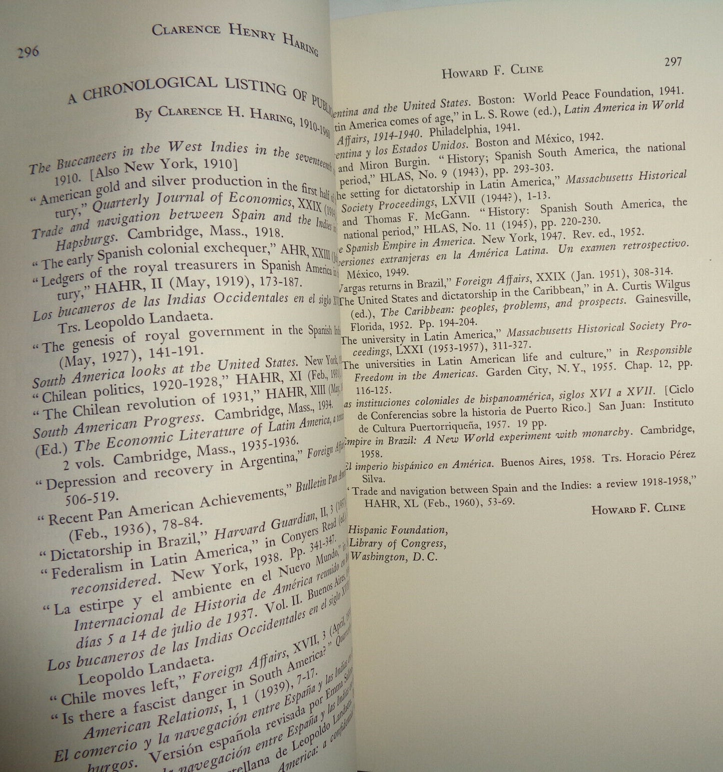 IN MEMORIAM: CLARENCE HENRY HARING [Signed] REPRINTED FROM The Americas 1961