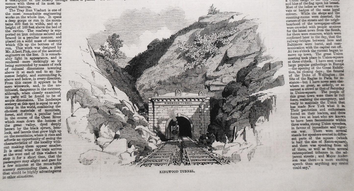 1861 The Baltimore And Ohio Railroad: Boardtree Hill & Kingwood Tunnel -2 prints