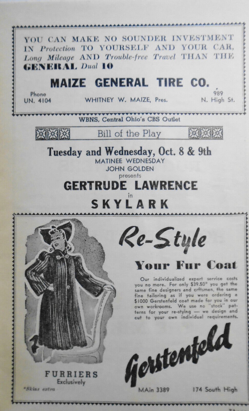 1940 Gertrude Lawrence in Skylark - Hartman Theatre, Ohio + Katharine Hepburn...