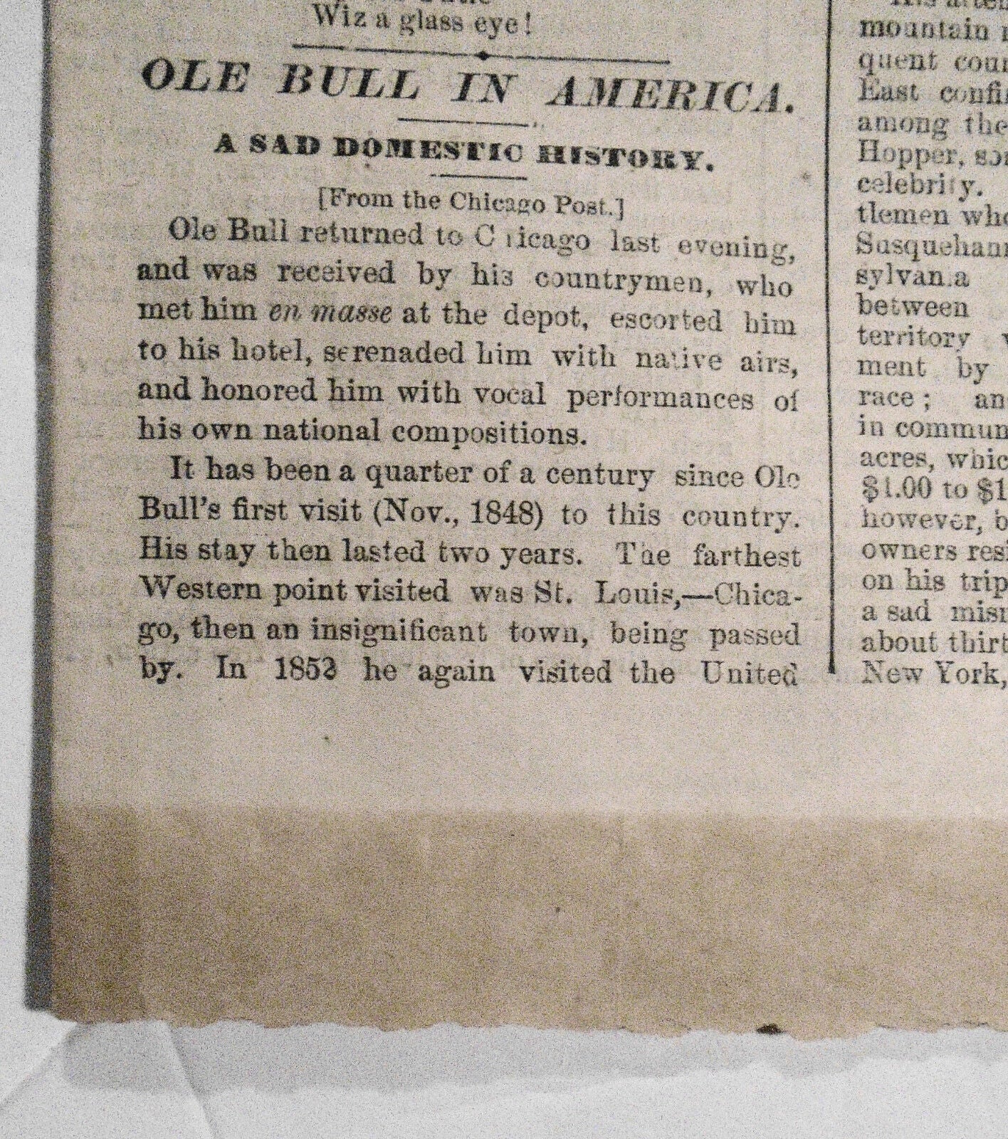"Ole Bull in America" - Supplement To Connecticut Courant, February 22, 1868