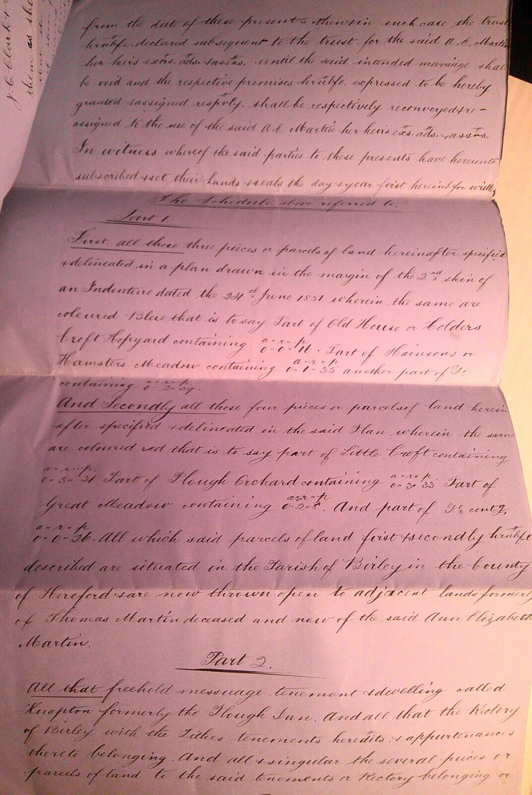 1880 Conveyance of Hereditaments Hereford, England. Miss A E Martin to Colbatch