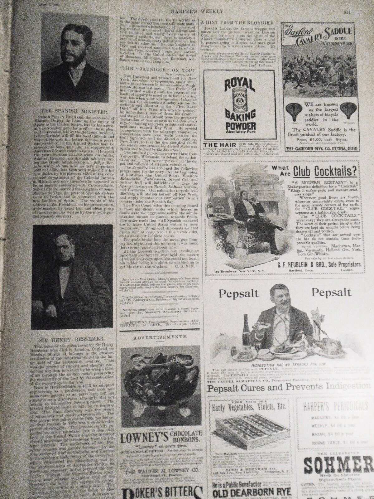Harper's Weekly  April 2, 1898 - Original Remington - Training Cavalry; Cuba etc