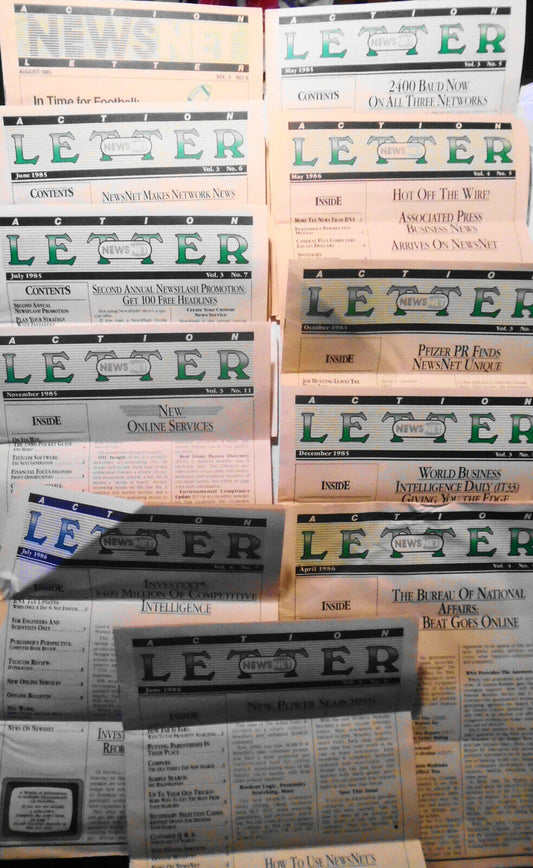 NewsNet Action Letter, 11 issues lot, 1985-1986. Electronic news service.