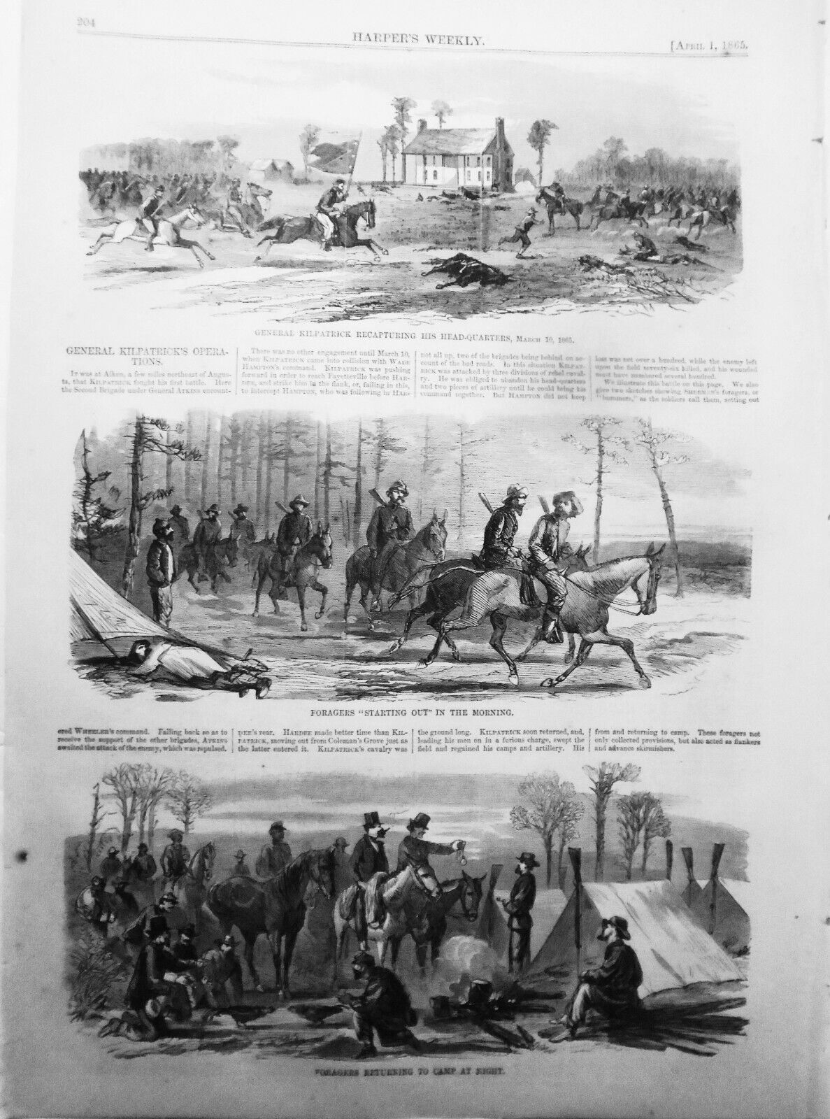 General Kirkpatrick's Operations. 3 Prints. Harper's Weekly, April 1, 1865.