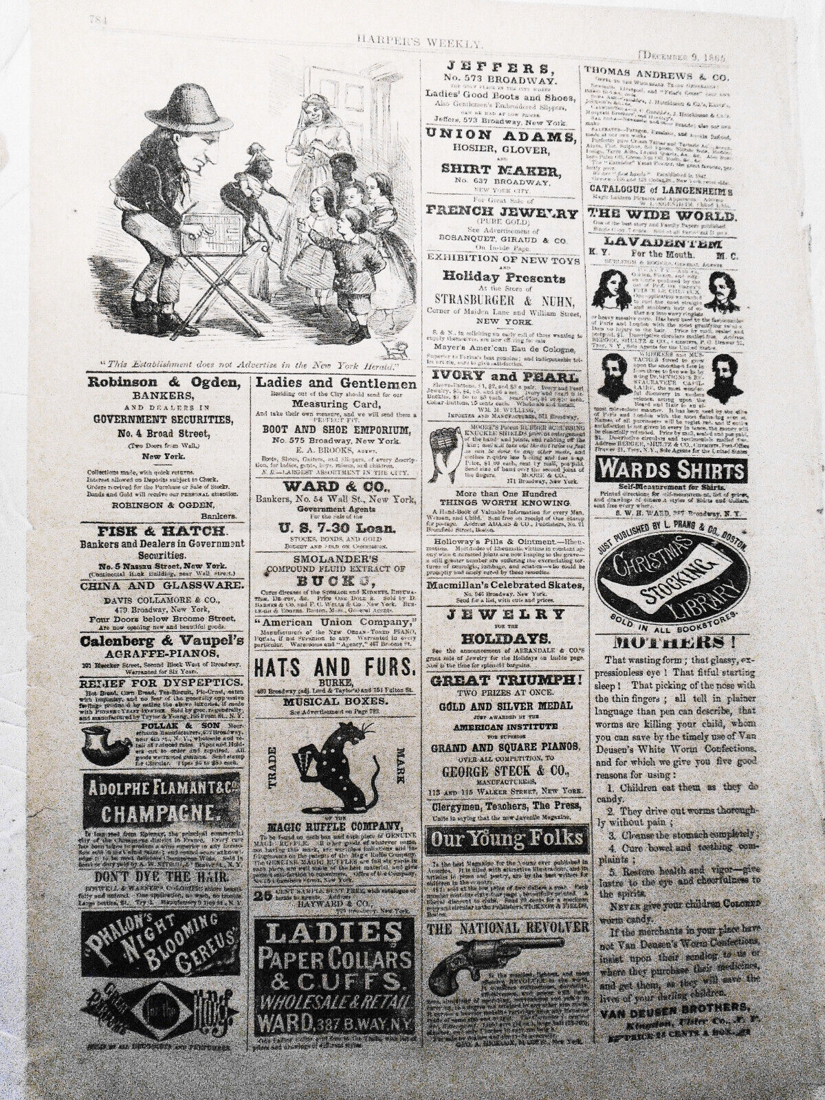 "This establishment does not advertise in the New York Herald". 1865 HW original