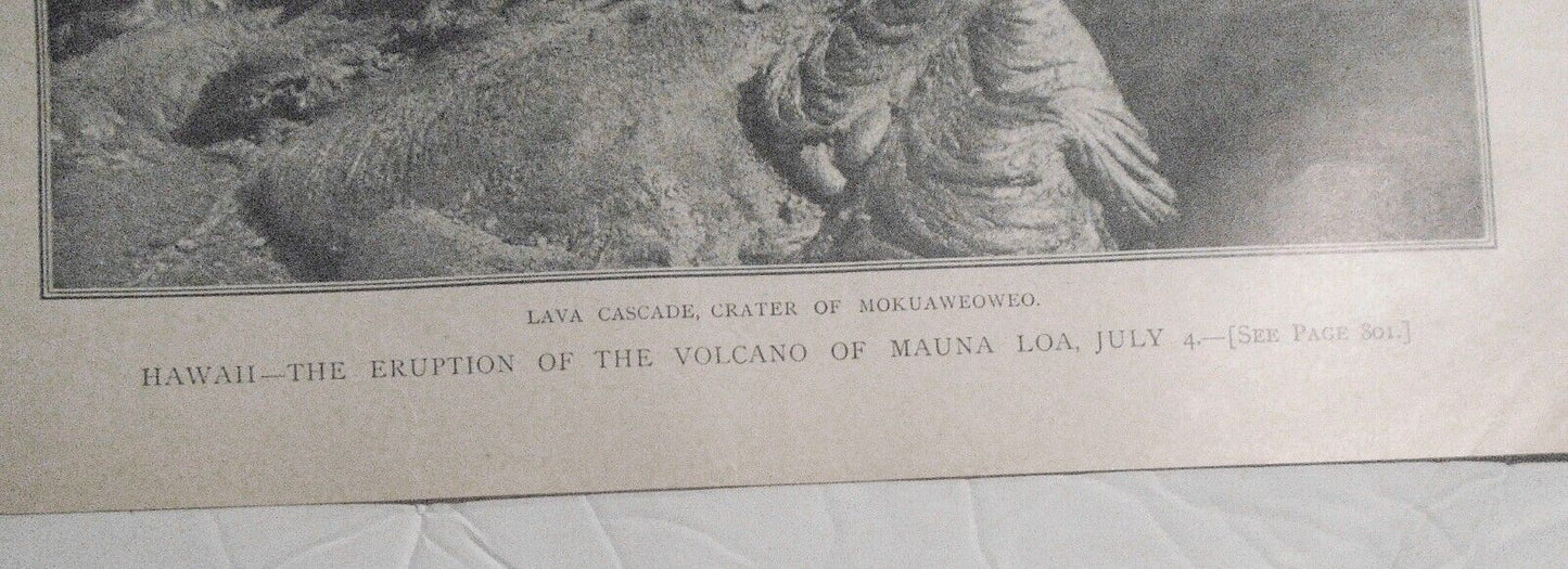 1899 Hawaii - The Eruption of the Volcano of Mauna Loa, July  4 - original print