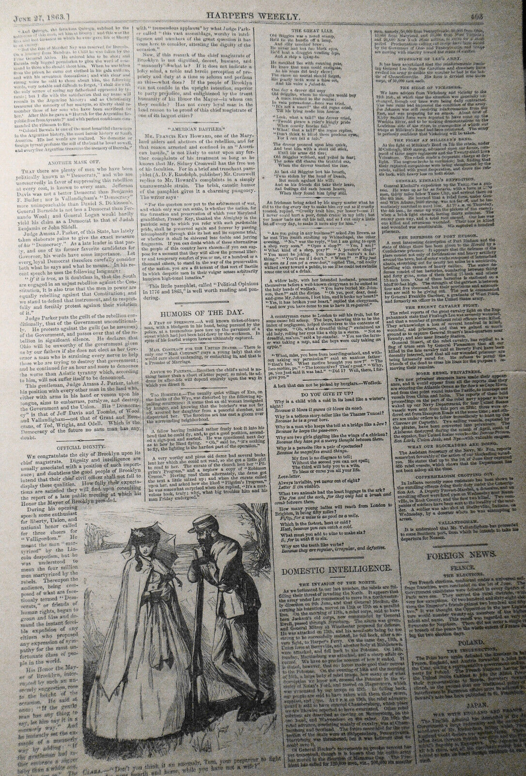 Harper's Weekly June 27, 1863 - Civil War reports / Map of Theatre of Operations