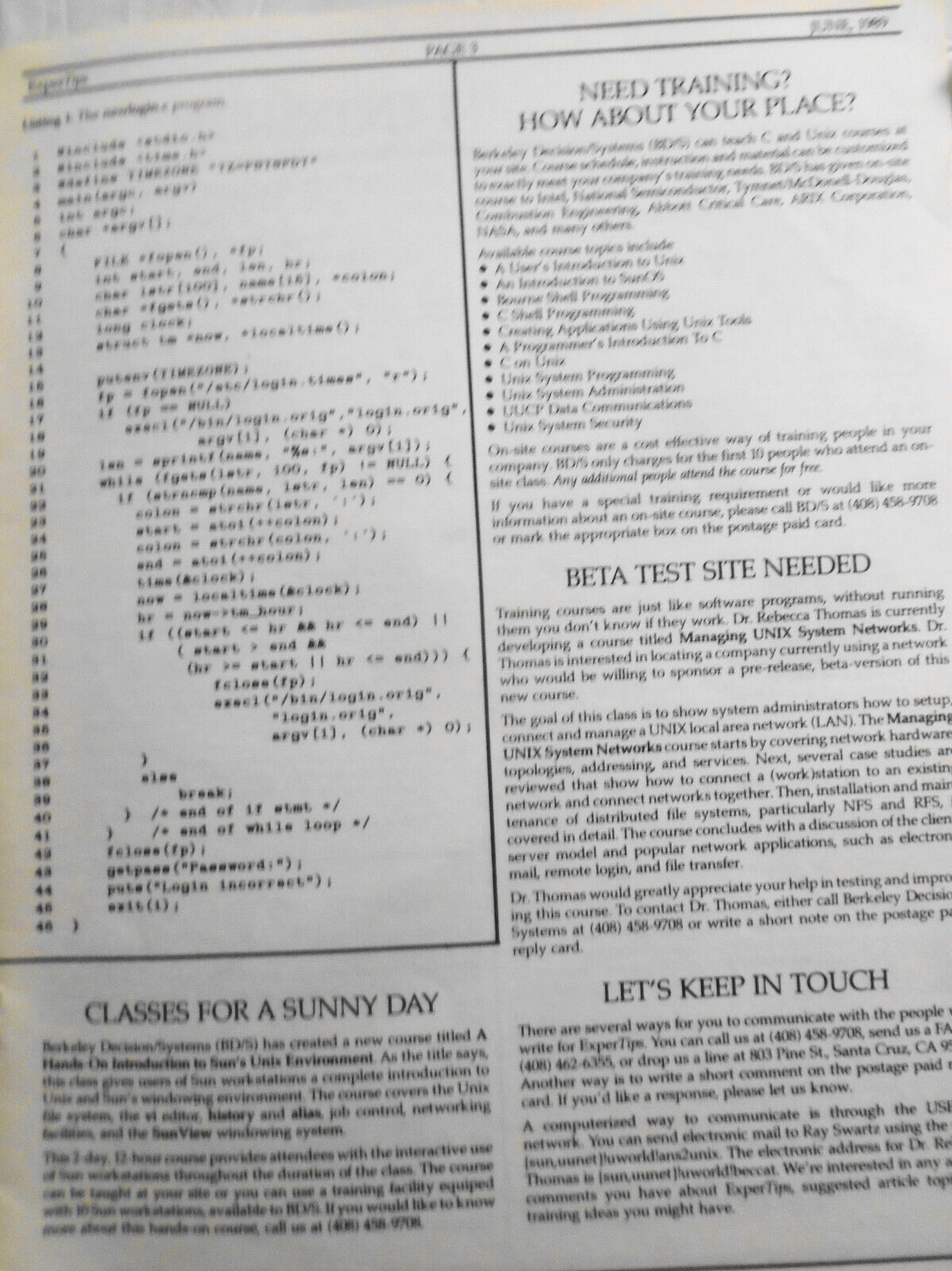 ExperTips, June 1989 -- A C and UNIX Newsletter -- Do-it Yourself UNIX Security