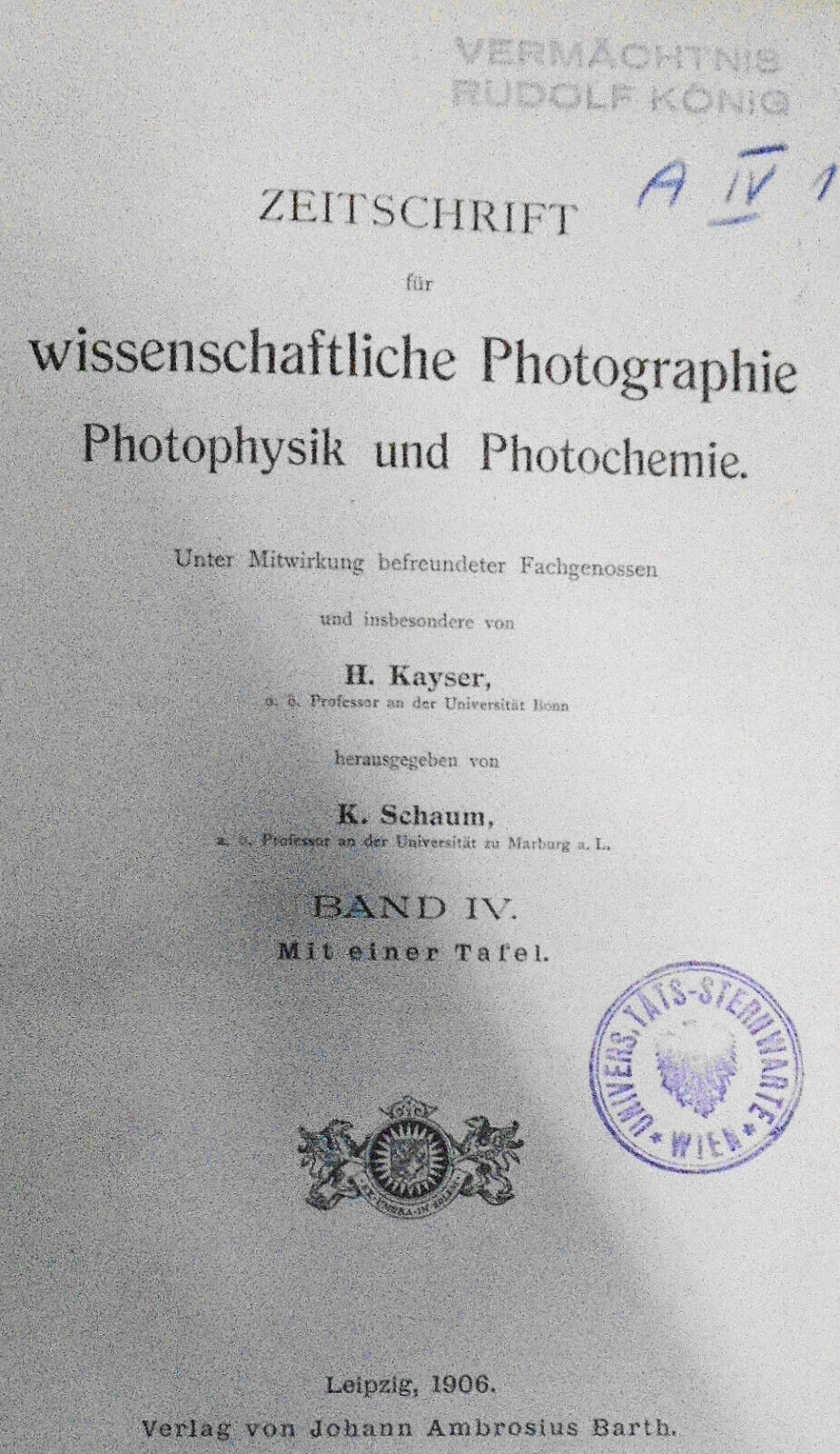 Zeitschrift Fur Wissenschaftliche Photographie, Photophysik Und Photochemie 1906