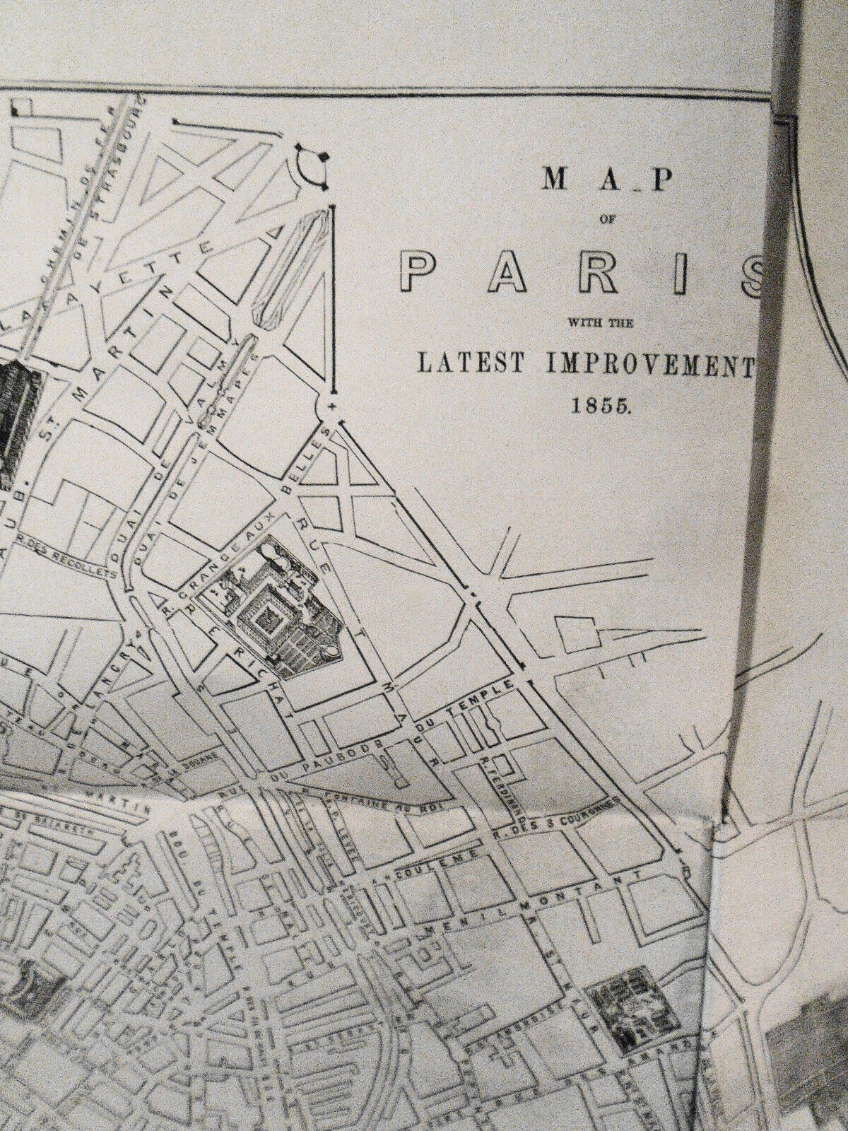 1855 Map of Paris  with Latest Improvements - 32 X 22 inches. Original.