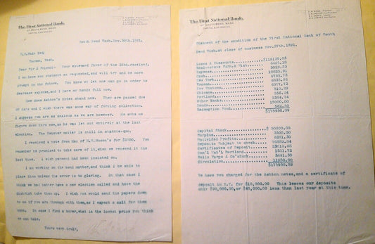 1891  Statement of Condition of First National Bank, of South West, Washington