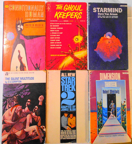 6 vintage science fiction paperbacks lot: Unconditionally Human, Ghoul Keepers..