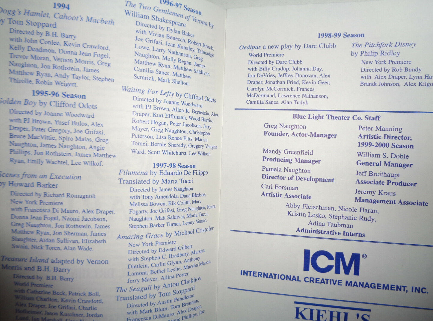 "THE BIG SHOW!" - PROGRAM - MAY 3, 1999 BLUE LIGHT THEATER CO. - Robert Downey.