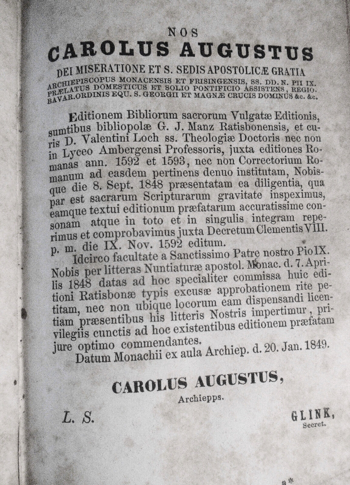 1862 Biblia Sacra Vulgatae Editionis.. Editio Secunda Tomus I by Valentinus Loch