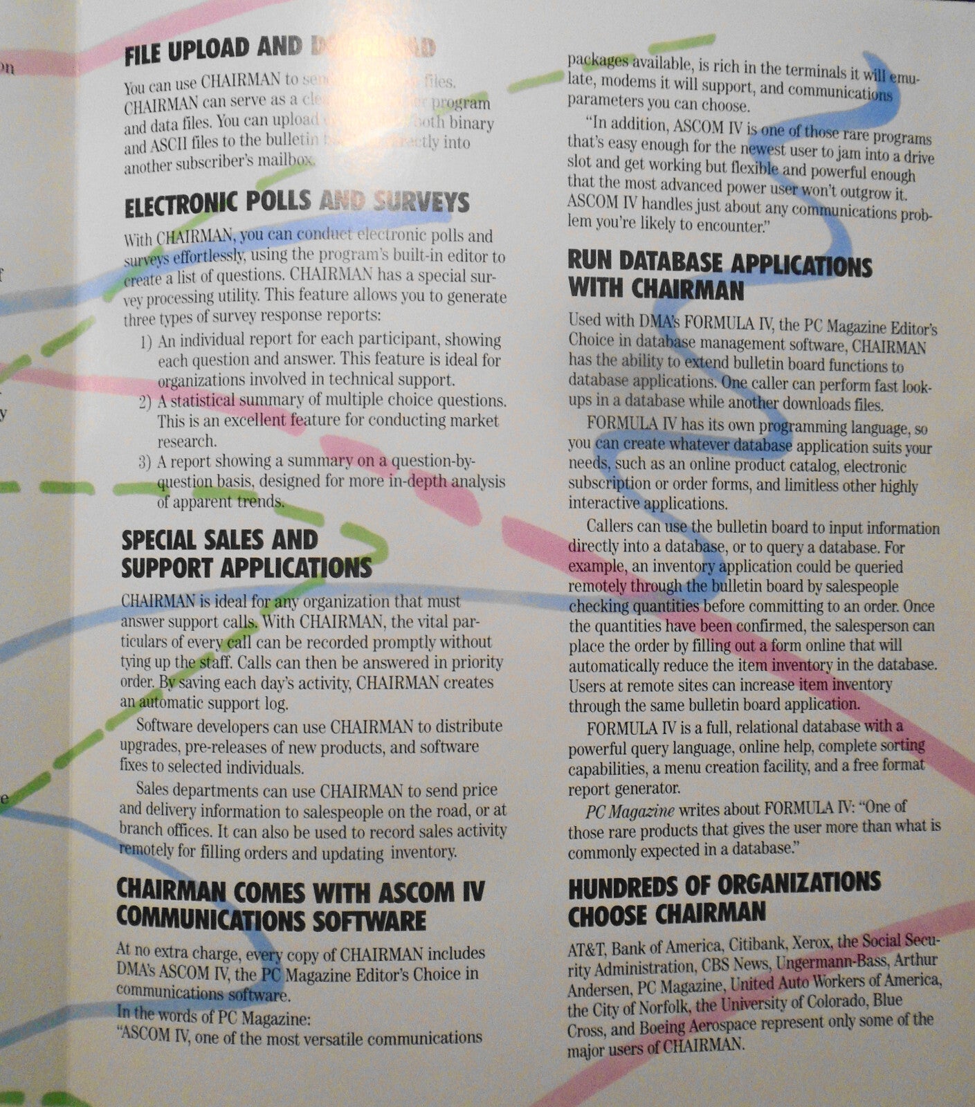 CHAIRMAN - First true multi-user bulletin board  [1989] Promo brochure.