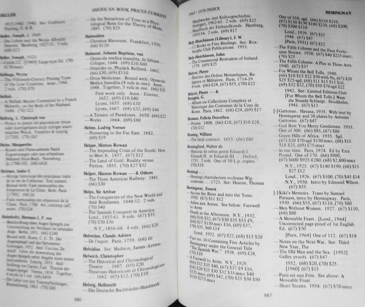 American Book-Prices Current Index 1965-1970 for Volumes 72 - 76