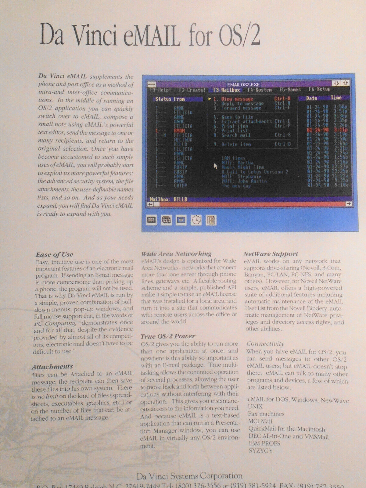 Take a look at Da Vinci eMail - 1990 Press Kit