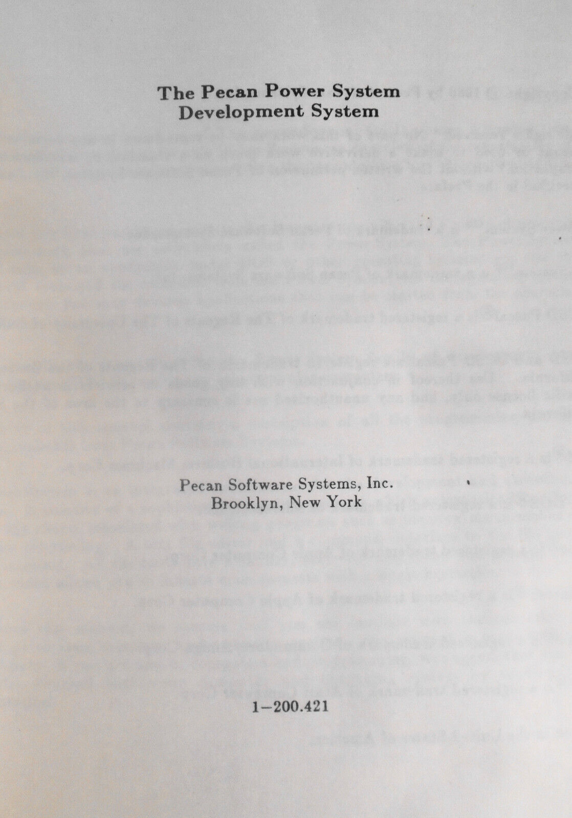 The Power System, User Manual - Pecan Software Development System  - 1986.