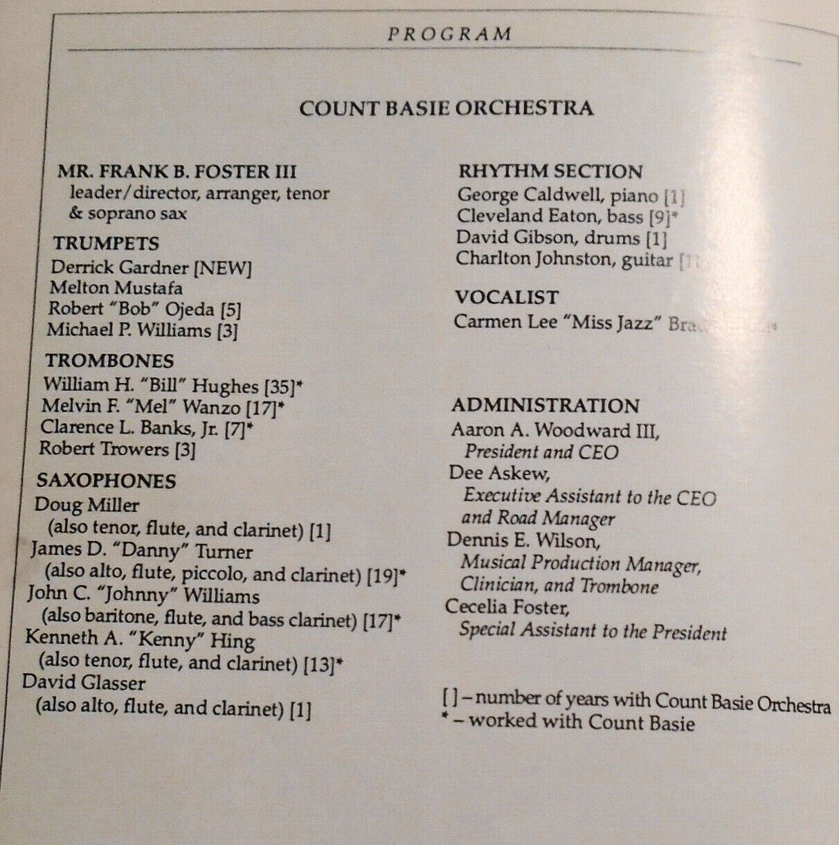 Count Basie Orchestra - Carnegie Hall Stagebill - March 24, 1991