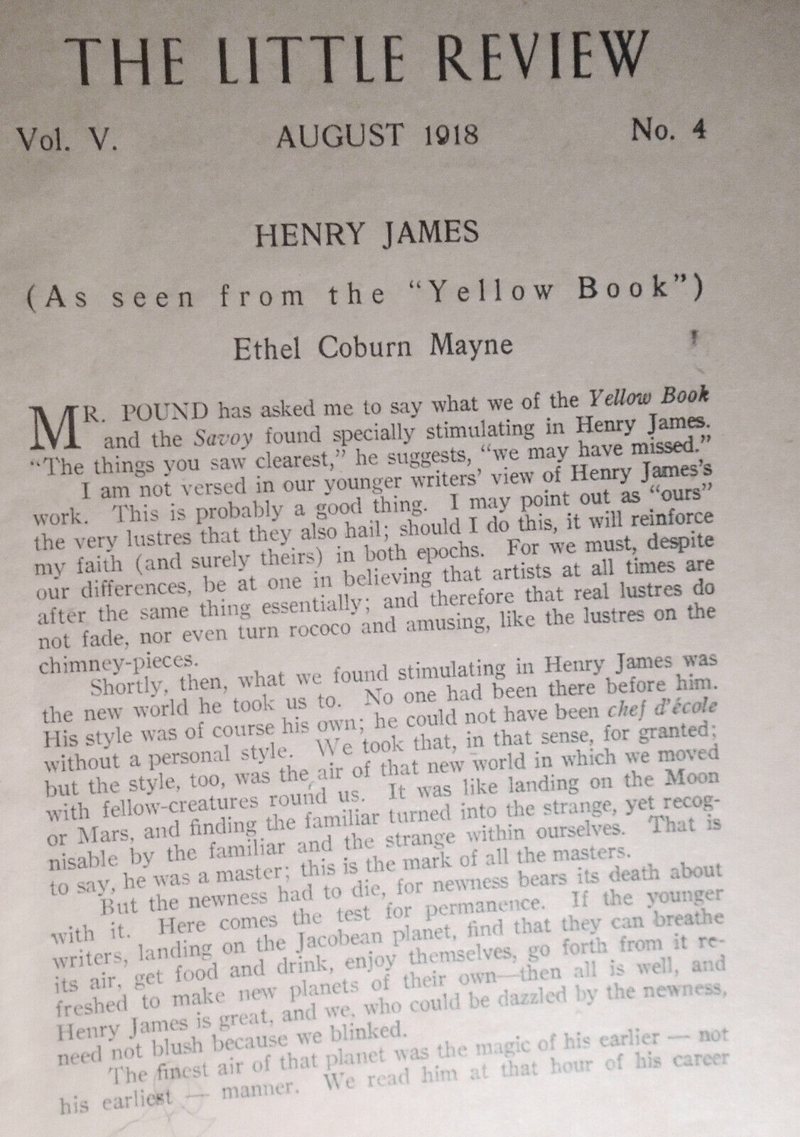 The Little Review, August 1918.  Henry James Number,  Ezra Pound, T. S. Eliot.