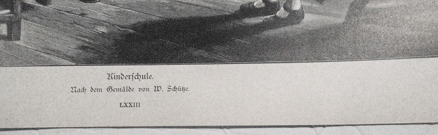 Kinderschule, von W. Schutze  --  1886  -  Original antique print