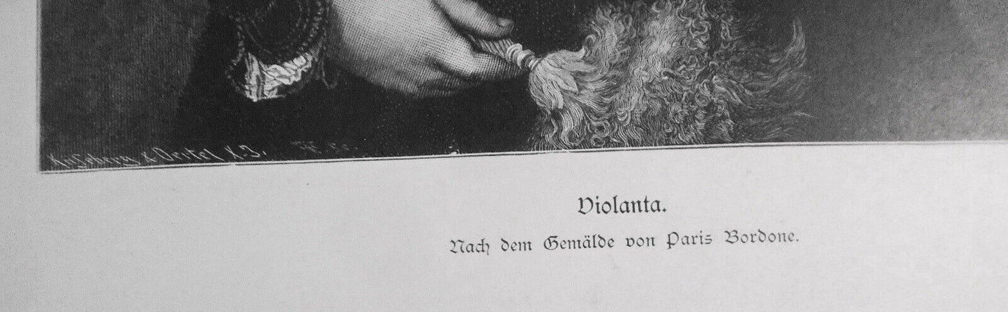 Violanta, by Paris Bordone   --  1884 - Original antique print - 16 x 11 inches