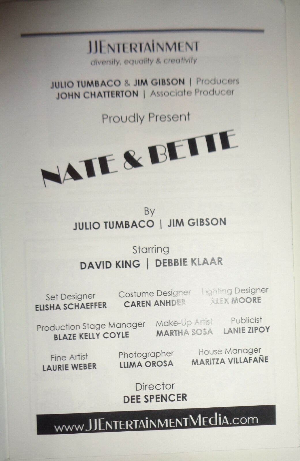 NATE & BETTE - PROGRAM - 2007 - NYC, THEATRE ROW / THE STUDIO THEATRE