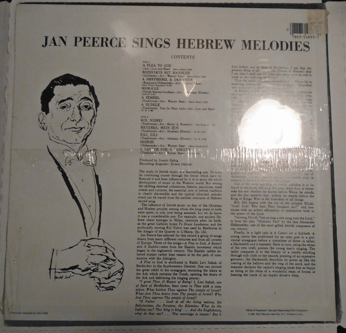 Jan Peerce Sings Hebrew Melodies -  LP 33 RPM -- *SEALED, NEW*