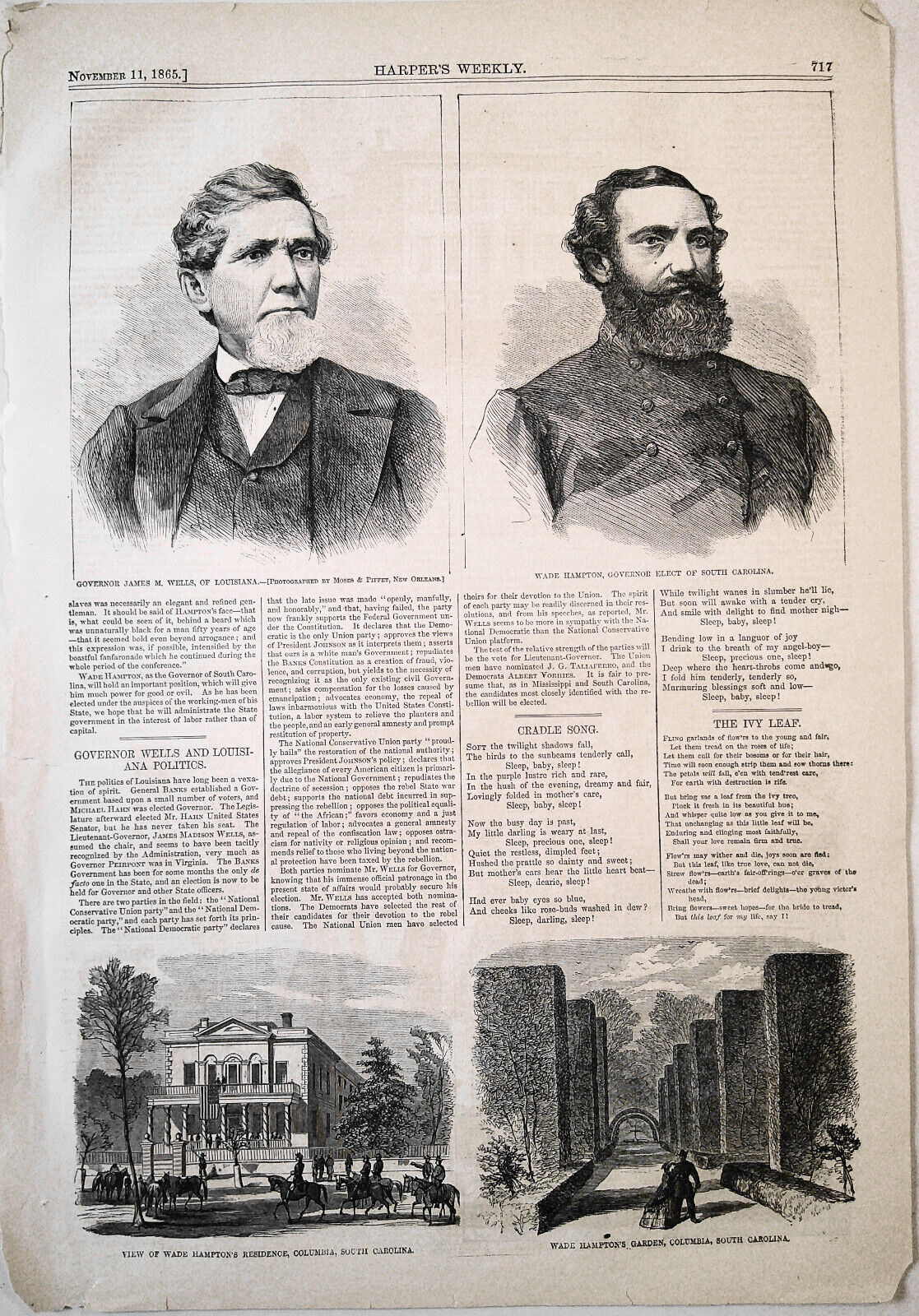 Governor Wells and Louisiana Politics + Wade Hampton of South Carolina - HW 1865